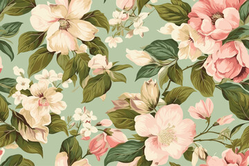 Vector art Floral seamless original pattern in vintage paisley style. Traditional floral pattern for fabric, wallpapers and backgrounds. Ornamental garden Flowers and leaves. © A to Z