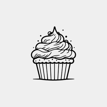 cupcake with a cream, hand drawn vector doodle sketch icon, sweet dessert