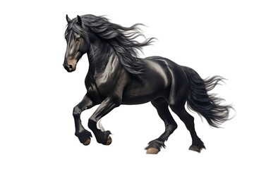 Black Horse Running Isolated on a Transparent Background PNG. Generative Ai