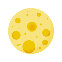 Halloween yellow moon icon isolated on transparent and white background. Close-up cheese element for design decoration. Vector illustration of cosmos in cartoon flat style.