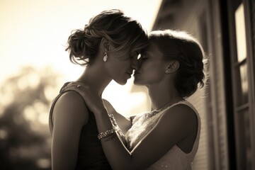 Fototapeta na wymiar Beautiful black and white photo of two lesbian girls.