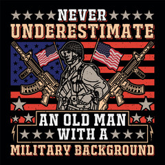 Never Underestimate An Old Man With A Military Background Soldier Veteran SVG T-Shirt Design Sublimation Graphic Vector