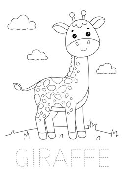 Giraffe coloring page. Animals sketch. Cute giraffe coloring page animal vector design for pre school. Animals coloring book.