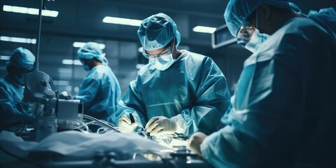 The medical team is doing the operation. Group of surgeons the operating room. Generative AI