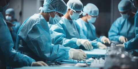 Medical Team Performing Surgical Operation in Operating Room. Generative AI