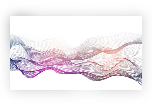 Abstract Wavy Particles on White Background for Big Data or Blockchain Network. Can Be Used as Landing Page or Web Banner Design.