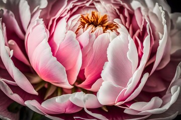 A Still Life Close up shot of Peony Flower. Delicate and elegant, the peony's petals unfurl with grace,  layers of soft, velvety beauty - AI Generative