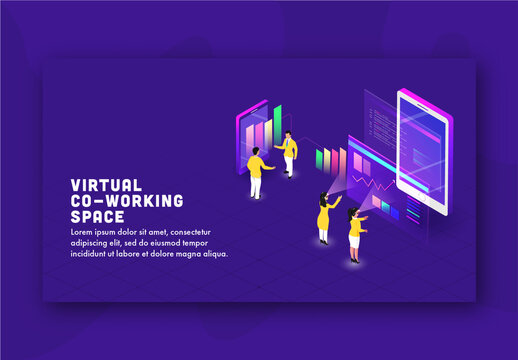 virtual Co-Working Space Concept Based Landing Page with Business People Analysis Data Through VR Glasses at Distance Place.