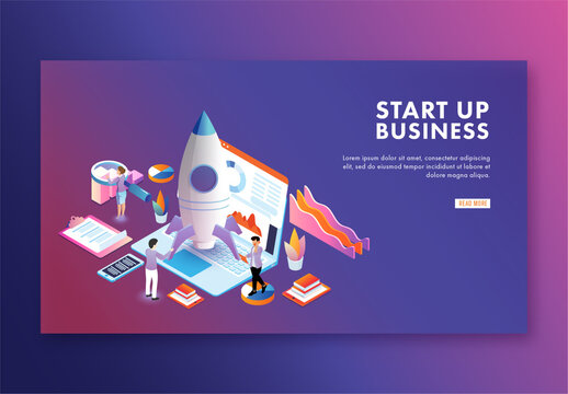Business Startup Concept Based Landing Page with Business People Working to Launching a New Project on Workplace.