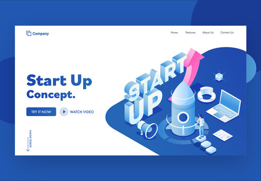 Business Startup Concept Based Landing Page Design with 3D Text in Blue Color.