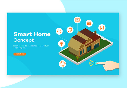 Responsive Landing Page or Hero Image with Smart Home Automation System in Smartphone.