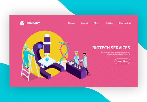 Responsive Landing Page Design, Medical Team Doing Research on DNA in Laboratory for Biotech Service Concept.