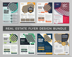 Corporate real estate flyer design bundle, business flyer layout, annual report, poster and a4 leaflet layout with mockup