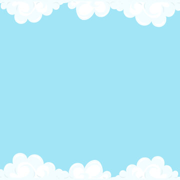 Background frame cartoon clouds. The blue sky is framed by white clouds. Vector childrens pattern.