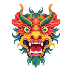 Trendy cartoon flat style dragon character sticker logo stylized vector illustration symbol year of dragon 2024 red green blue color logo mask