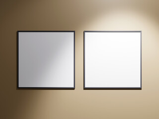 Minimal picture poster frame mockup on brown wallpaper