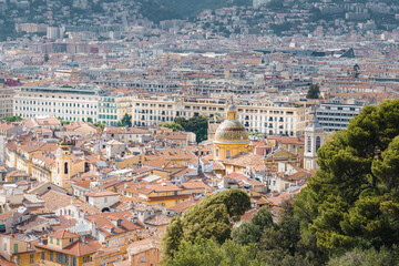 Fototapeta na wymiar Panorama of a southern European city. Nice cityscape. Mediterranean Sea