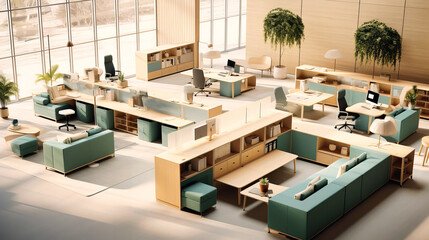 Sleek office furniture arranged in open space