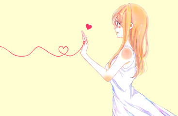 運命の赤い糸を結んだ女性　横側　夏