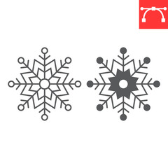 Snowflake line and glyph icon, winter and merry christmas, frozen star vector icon, snow star vector graphics, editable stroke outline sign, eps 10.