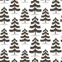 Obraz premium Christmas tree seamless pattern. Winter forest hand drawn graphic Noel print, New year holidays decoration, black and white background with fir tree, wallpaper, wrapping paper design, gift wrap