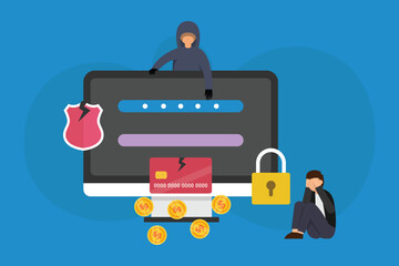 Computer Viruses and Hacker Attack stealing password 2d vector illustration concept for banner, website, landing page, flyer, etc
