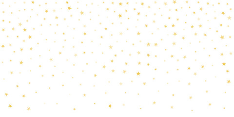 Gold stars vector background, sparkling Christmas confetti falling isolated on white. Magic shining flying golden stars glitter backdrop, sparkle border