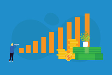 Fototapeta premium Growth chart look great telescope spyglass in search of new ideas 2d vector illustration concept for banner, website, landing page, flyer, etc