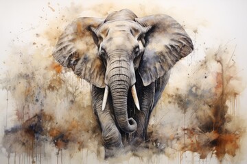 Fototapeta premium Colorful painting of a elephant with creative abstract elements as background