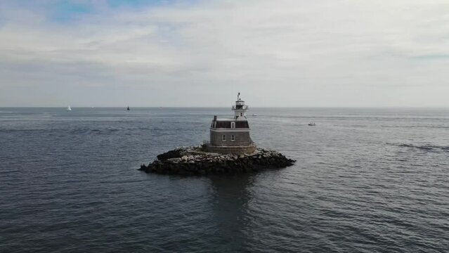 Aerial view of Penfield Reef Lighthouse, Fairfield, Connecticut, United States.