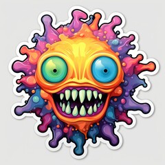 A set of virus and bacterium stickers. The sun, logo, smile face, good mood. Brutalism, modern design.