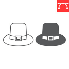 Pilgrim hat line and glyph icon, thanksgiving and holidays, traditional hat vector icon, vector graphics, editable stroke outline sign, eps 10.