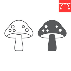 Mushroom line and glyph icon, thanksgiving and food , amanita vector icon, vector graphics, editable stroke outline sign, eps 10.