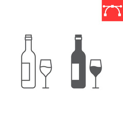 Wine bottle line and glyph icon, thanksgiving and alcohol, wineglass vector icon, vector graphics, editable stroke outline sign, eps 10.