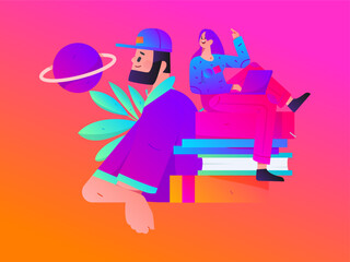 Education learning people flat vector concept hand drawn illustration