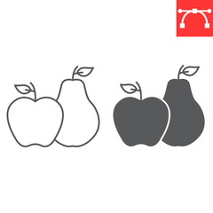 Pear and apple line and glyph icon , thanksgiving and food, sweet fruits vector icon, maize vector graphics, editable stroke outline sign, eps 10.