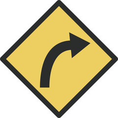 シンプルな標識のカラー単品イラスト　右方屈曲あり