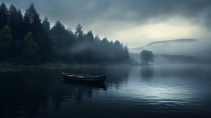 Naklejka premium misty morning on the lake