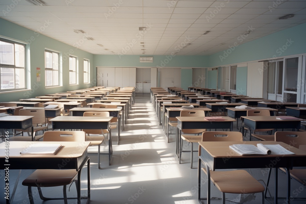 Poster empty classroom at school.