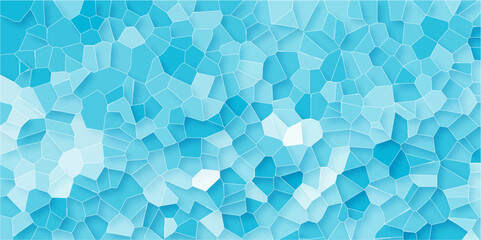 Light Blue and white Broken Stained Glass Background with White lines. Voronoi diagram background. Seamless pattern with 3d shapes vector Vintage Illustration background. Geometric Retro tiles pattern