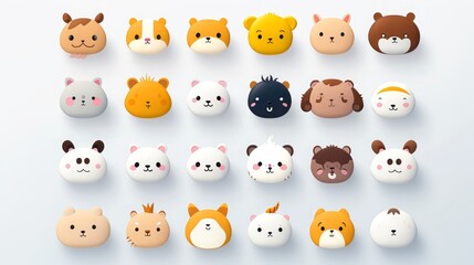 Set of cartoon faces expressions, face emojis, stickers, emoticons, cartoon funny mascot characters face set