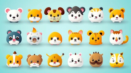 Obraz premium Set of cartoon faces expressions, face emojis, stickers, emoticons, cartoon funny mascot characters face set