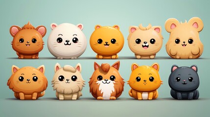 Naklejka premium Set of cartoon faces expressions, face emojis, stickers, emoticons, cartoon funny mascot characters face set