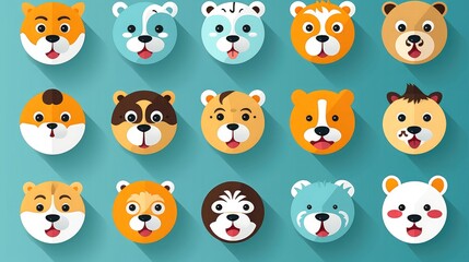 Obraz premium Set of cartoon faces expressions, face emojis, stickers, emoticons, cartoon funny mascot characters face set