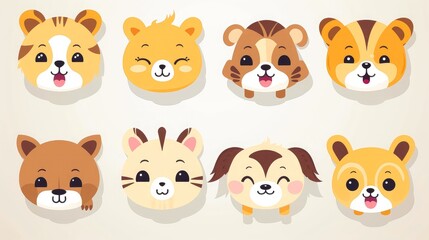 Fototapeta premium Set of cartoon faces expressions, face emojis, stickers, emoticons, cartoon funny mascot characters face set