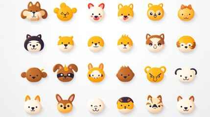 Fototapeta premium Set of cartoon faces expressions, face emojis, stickers, emoticons, cartoon funny mascot characters face set