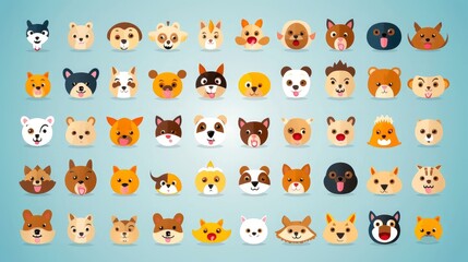 Set of cartoon faces expressions, face emojis, stickers, emoticons, cartoon funny mascot characters face set