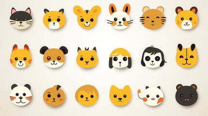 Fototapeta premium Set of cartoon faces expressions, face emojis, stickers, emoticons, cartoon funny mascot characters face set