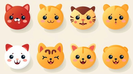 Fototapeta premium Set of cartoon faces expressions, face emojis, stickers, emoticons, cartoon funny mascot characters face set
