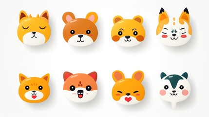 Set of cartoon faces expressions, face emojis, stickers, emoticons, cartoon funny mascot characters face set